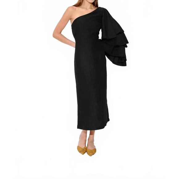 NEW ROSIE ASSOULIN bidi bidi bom bom tea length dress in black - Picture 1 of 3